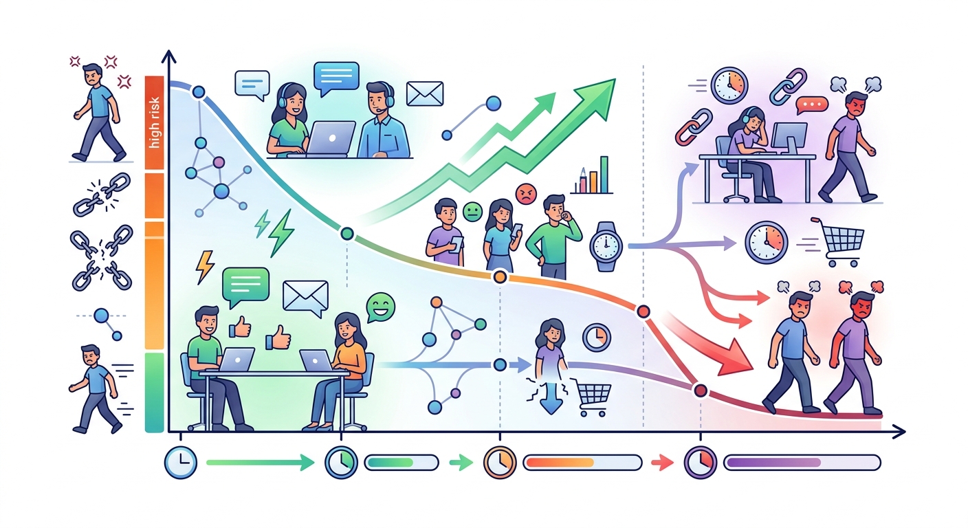 在线客服响应速度与客户流失关系图，信息图表，白色背景