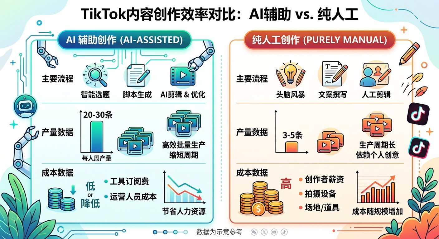 TikTok AI工具使用效率：合理分工下AI辅助vs全手工生产对比