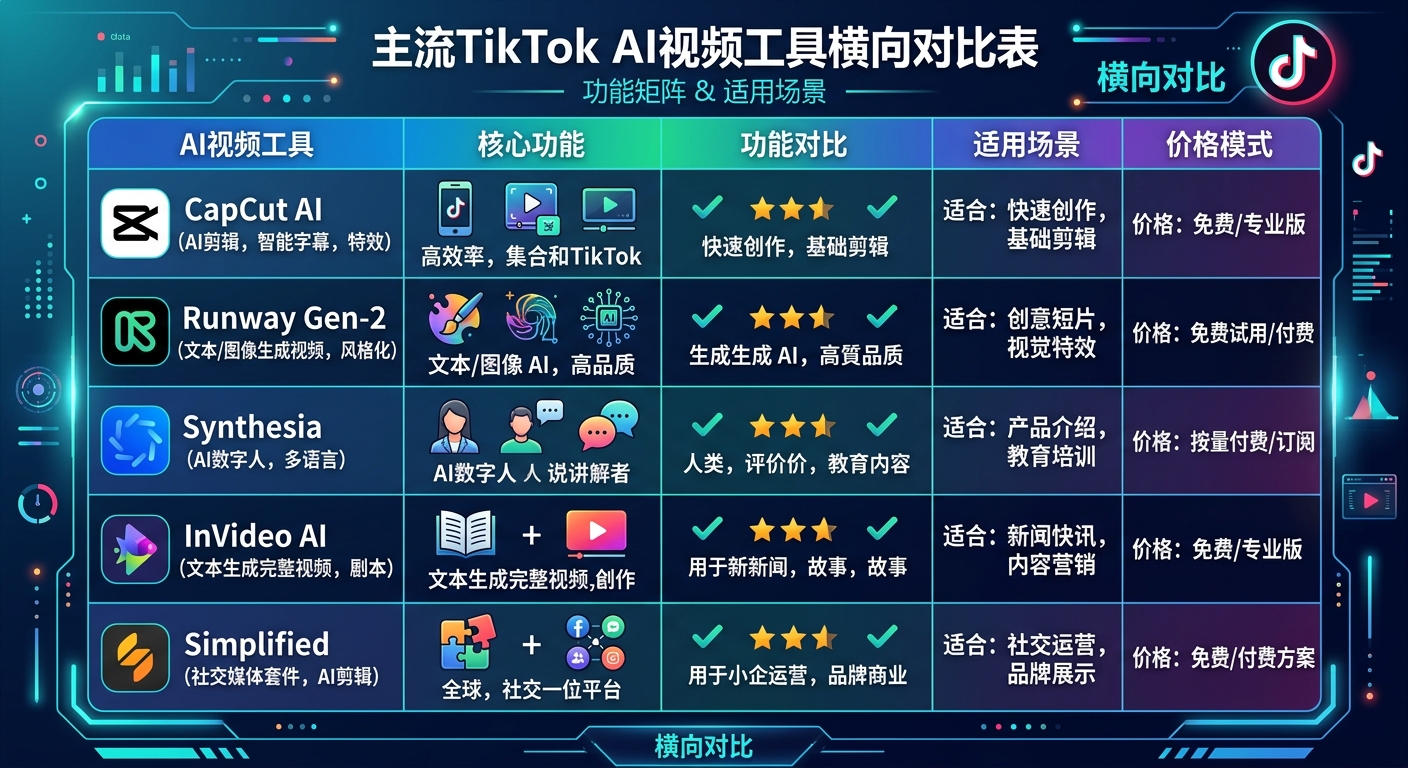 TikTok视频AI工具横向对比：CapCut vs CreatOK vs 数字人平台