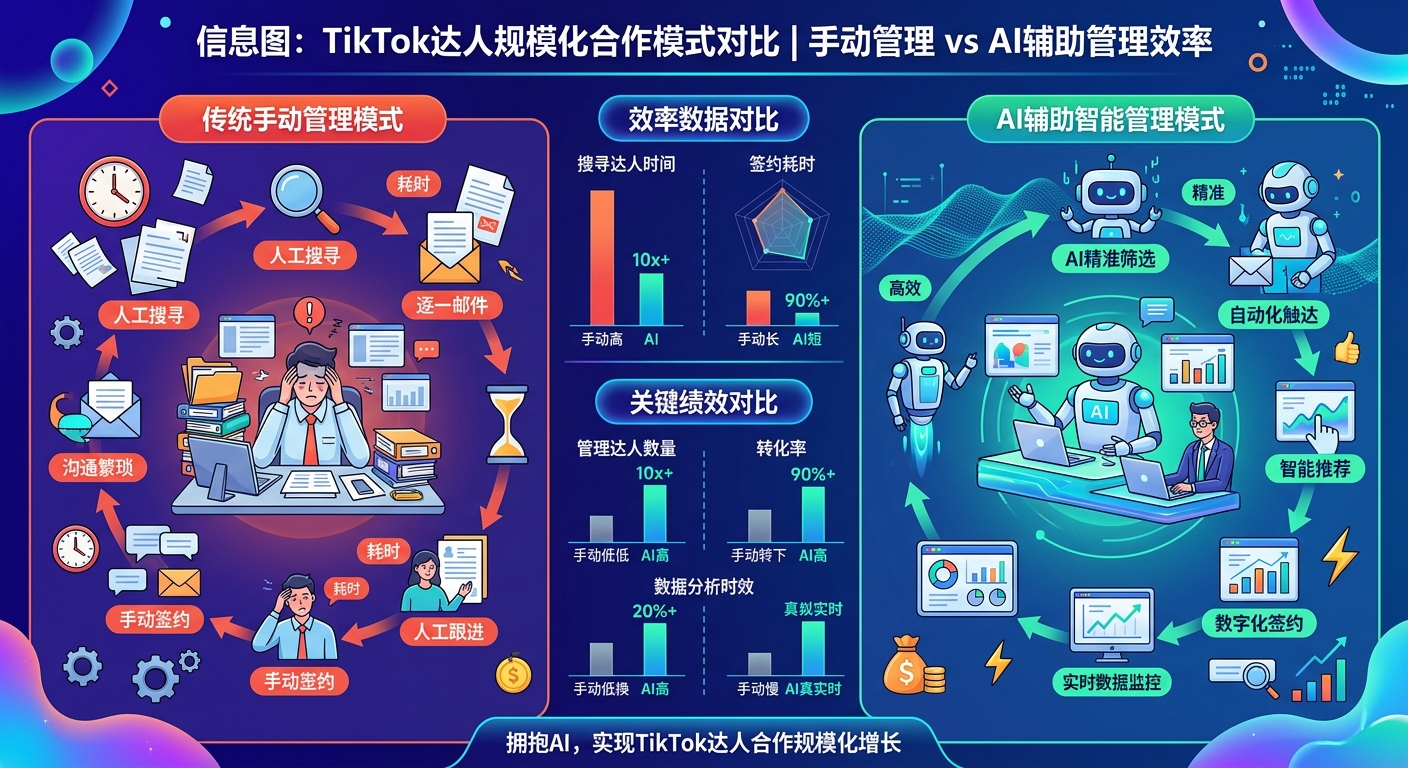 TikTok达人规模化合作模式:手动管理 vs AI辅助管理效率对比