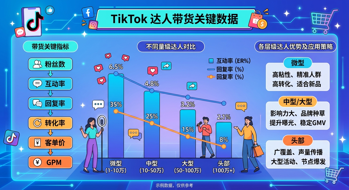 TikTok Shop达人带货数据2025：回复率、转化率和GMV基准