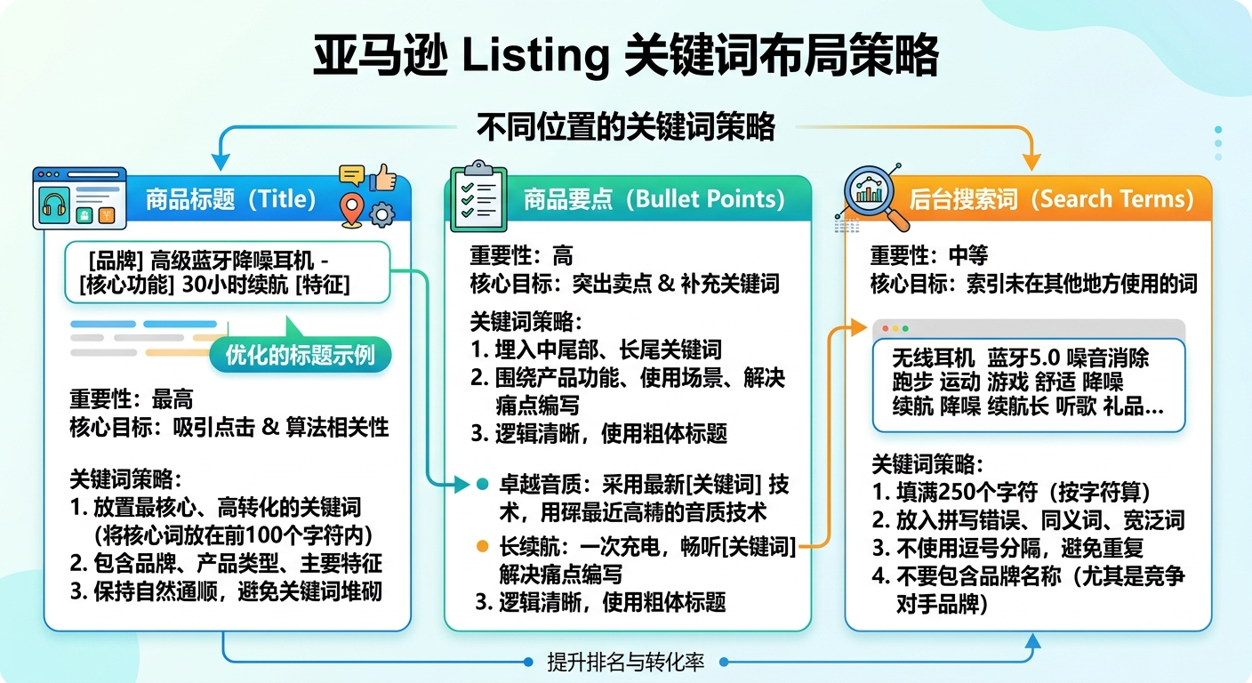 亚马逊Listing关键词布局：Title、Bullet Points、Search Terms各位置的策略