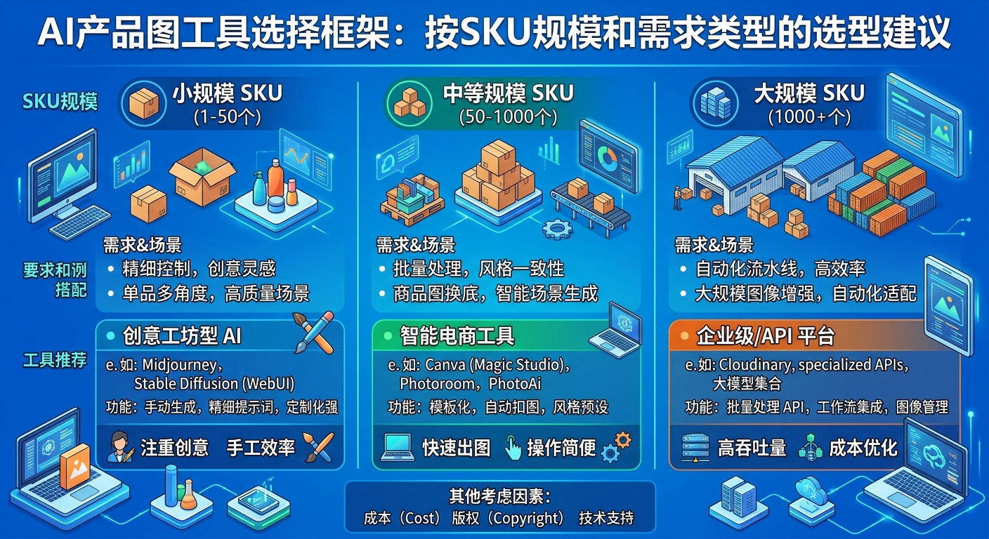AI产品图工具选择框架：按SKU规模和需求类型的选型建议